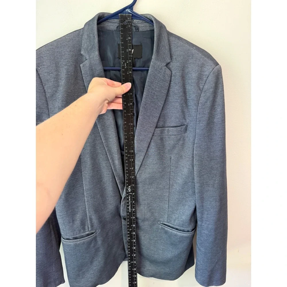 HM Mens Gray Textured Blazer Jacket with Elbow Patches Size 38R Slim Fit